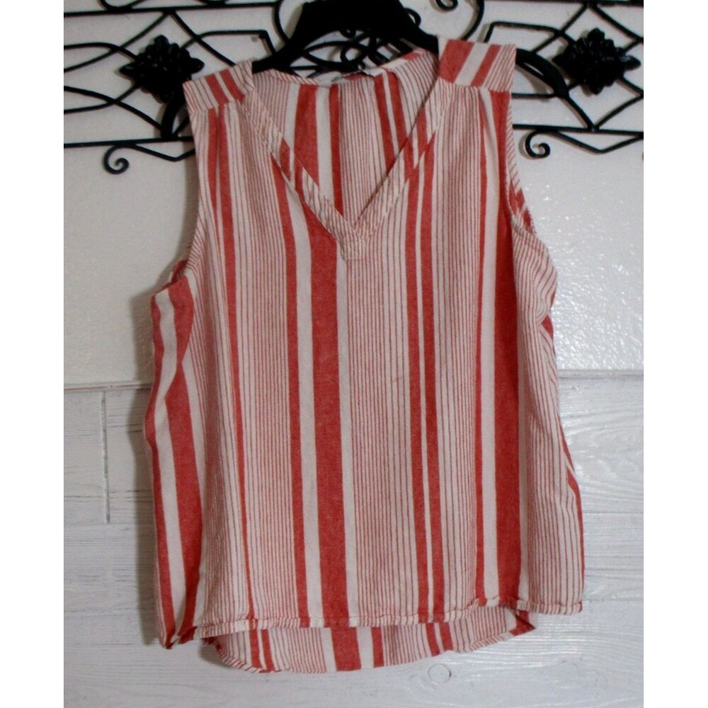 Sonoma Linen Blend Top Women's Size L Multicolor Striped Sleeveless V Neck